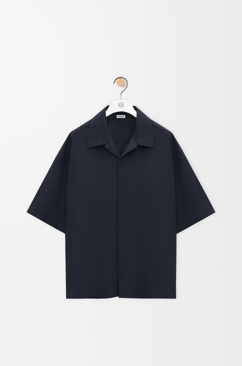 LOEWE Short sleeve shirt in wool Dark Blue
