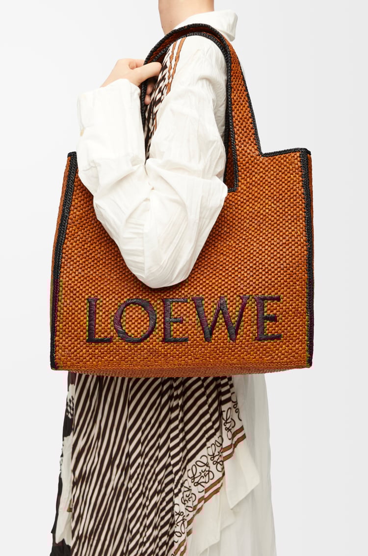 LOEWE Large LOEWE Font Tote in raffia Honey Gold