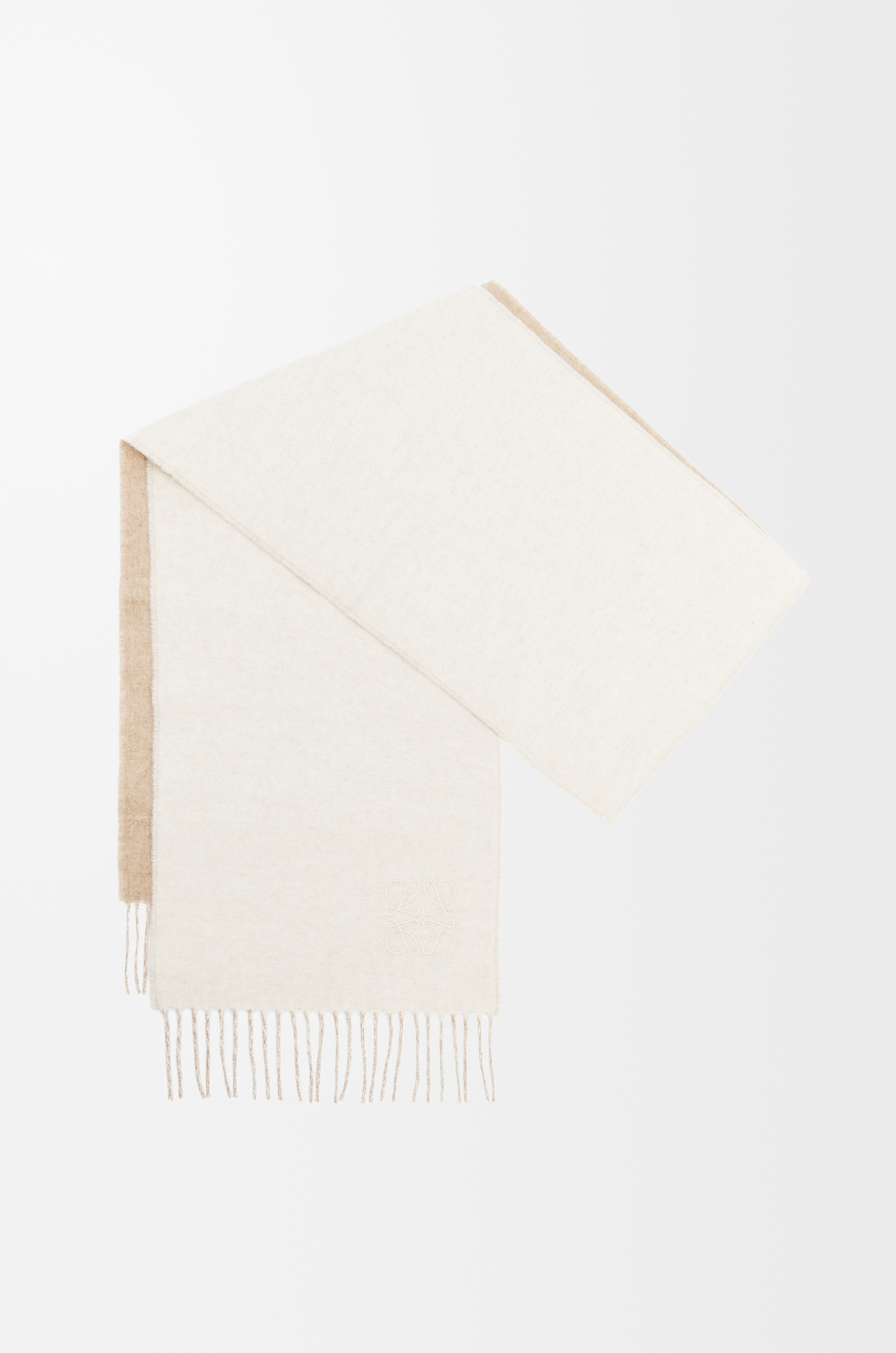 LOEWE Bufanda bicolor en lana y cashmere Marfil/Arena
