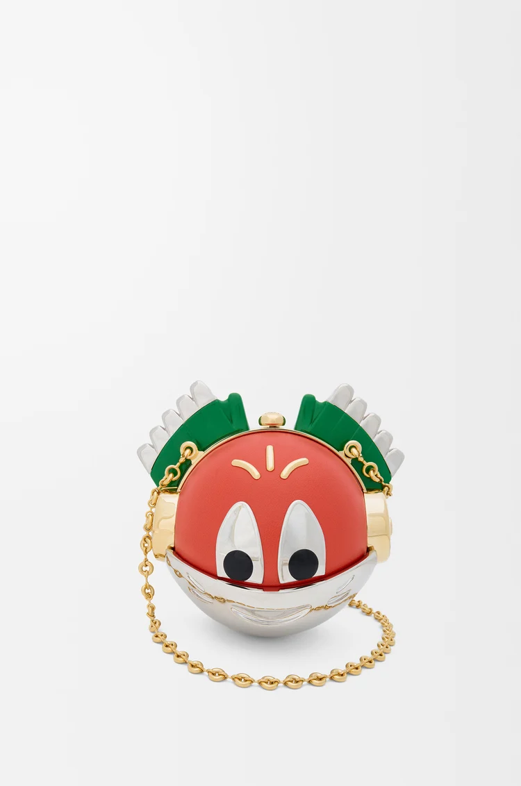 LOEWE Knight Cat clutch in metal and nappa lambskin Sunrise Orange