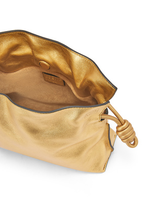 LOEWE Mini Flamenco clutch in laminated nappa calfskin with chain Gold