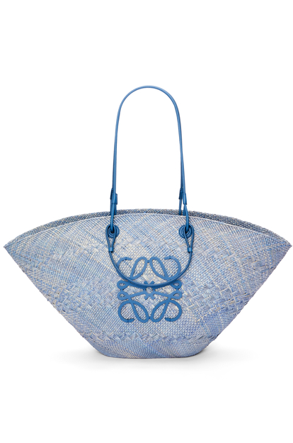 LOEWE Large Anagram basket bag in iraca palm and calfskin Denim Blue