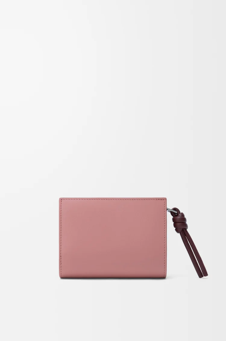 LOEWE Knot compact wallet in shiny nappa calfskin Blush/Mahogany