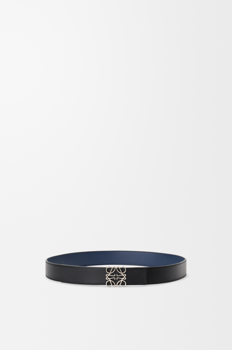 LOEWE 光滑牛皮革双面 Anagram 腰带 海洋蓝/黑色/钯金色