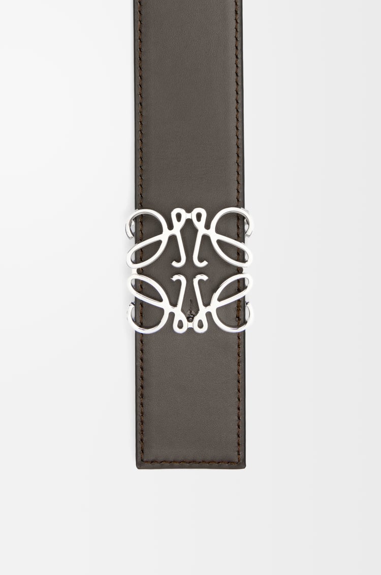 LOEWE Reversible Anagram belt in smooth calfskin Dark Grey/Dark Cigar/Palladium