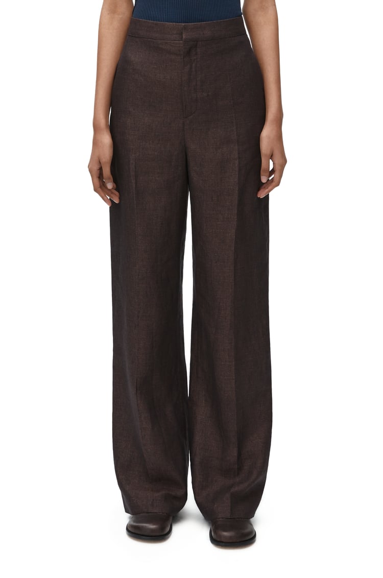 LOEWE High waisted trousers in linen Dark Brown