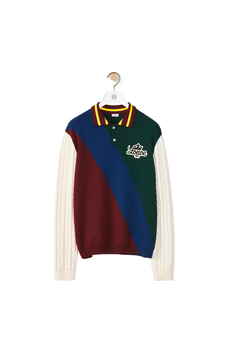 LOEWE Patchwork polo collar sweater in wool Green/Blue/Burgundy pdp_rd