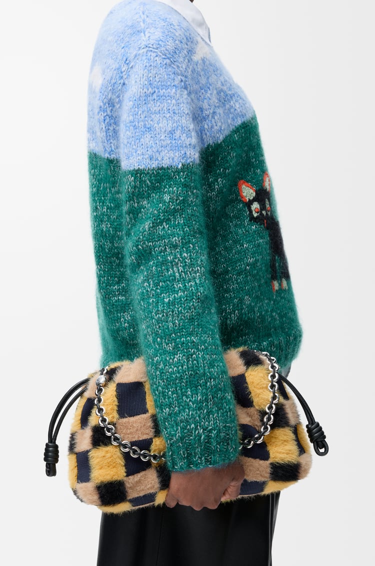 LOEWE Borsa Flamenco Purse media in maglia jacquard Blu Navy Intenso Multicolore