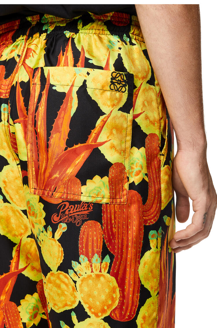LOEWE Cactus print drawstring shorts in silk Black/Yellow