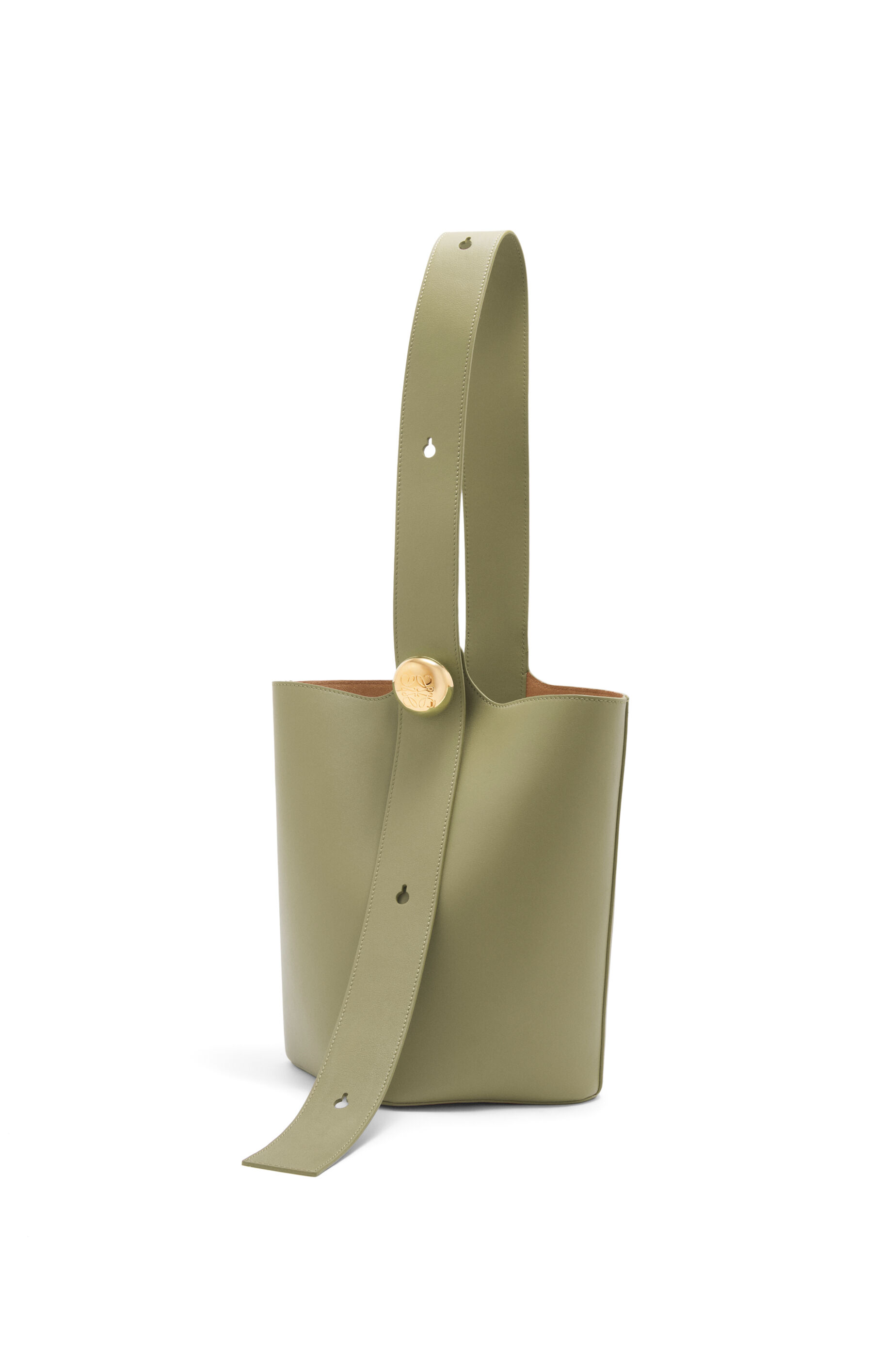 Medium Pebble bucket in mellow calfskin Eucalyptus Green LOEWE