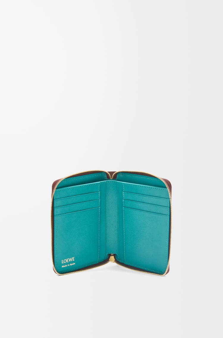 LOEWE Knot compact zip around wallet in shiny nappa calfskin Burgundy/Emerald