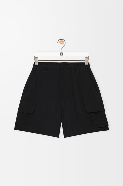 LOEWE 嫘縈和亞麻工裝短褲 黑色