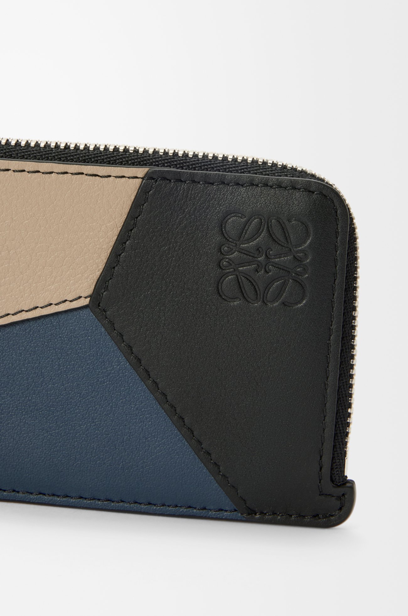 LOEWE Porte-cartes et monnaie Puzzle en cuir de veau classique Teinture Indigo/Corda