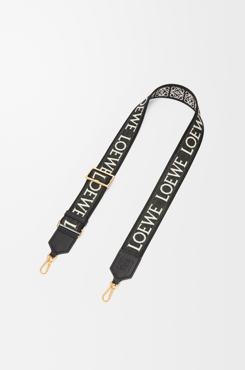 LOEWE 緹花織和小牛皮 Anagram 肩帶 黑色/金色