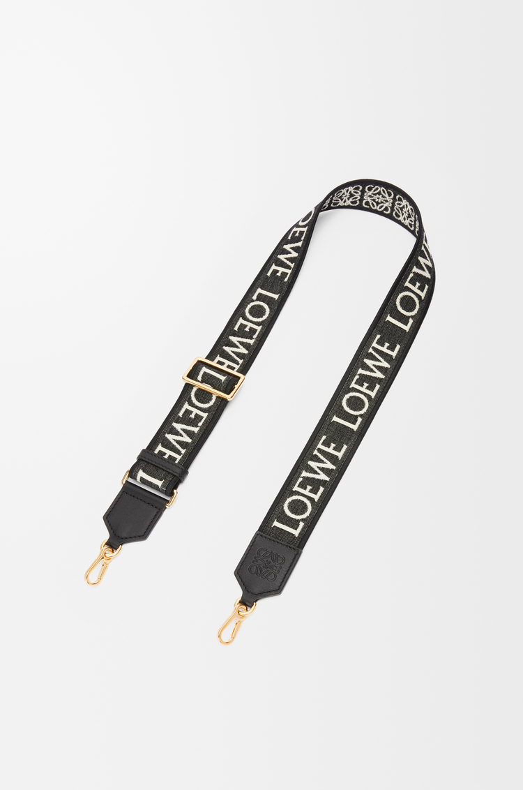 LOEWE 提花布和牛皮革 Anagram 包带 黑色/金色