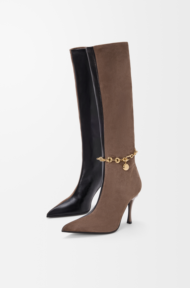 LOEWE Bota New Comic en piel de cordero elástica y ante Negro/Tabaco