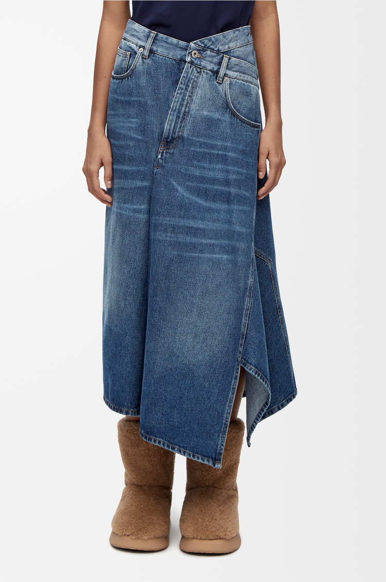LOEWE Jupe midi déstructurée en denim Bleu Denim Moyen