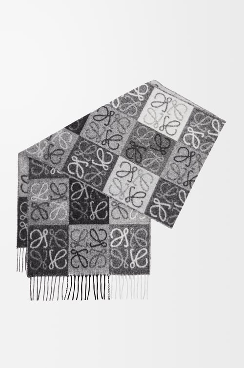 LOEWE Bufanda en damero en lana y cashmere Negro/Blanco
