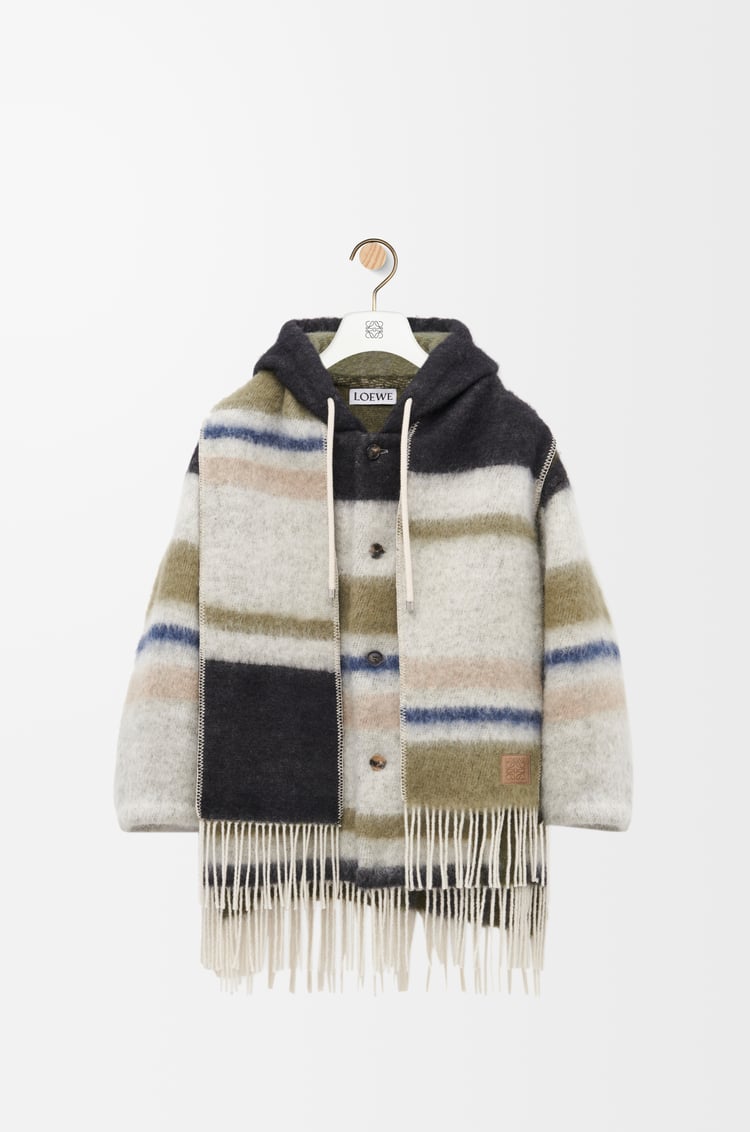 LOEWE Hooded scarf coat in wool and mohair blend White/Black