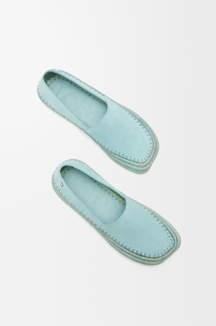 LOEWE Rio slipper in suede and raffia Light Blue