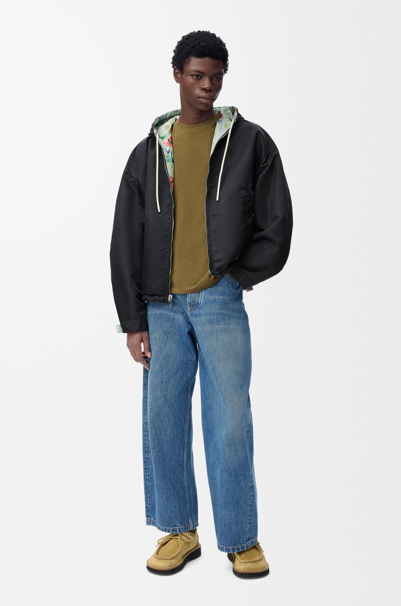 LOEWE フーデッド ジャケット（ポリエステル&シルク） グリーン/レッド