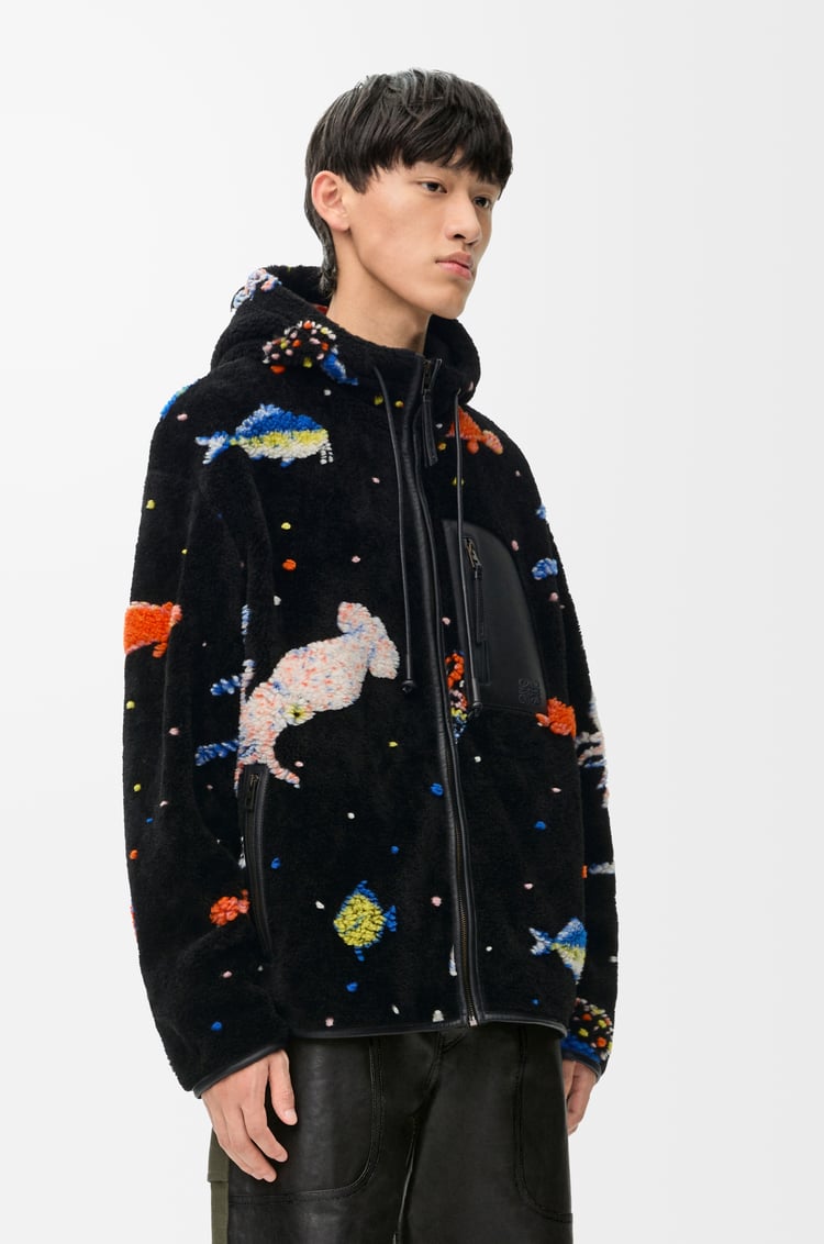 LOEWE Hooded jacket in technical fleece Black/Multicolor