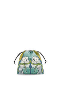 LOEWE Small Owl drawstring pouch in canvas and calfskin Green pdp_rd