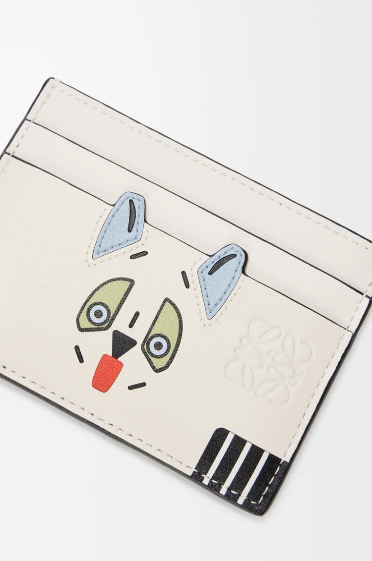 LOEWE Tarjetero liso Futurist Cat en piel de ternera Blanco Suave