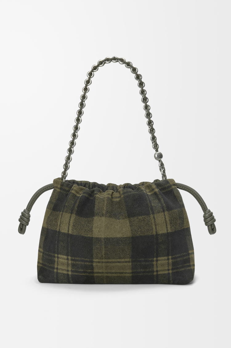 LOEWE Medium Flamenco purse in tartan suede Khaki/Green