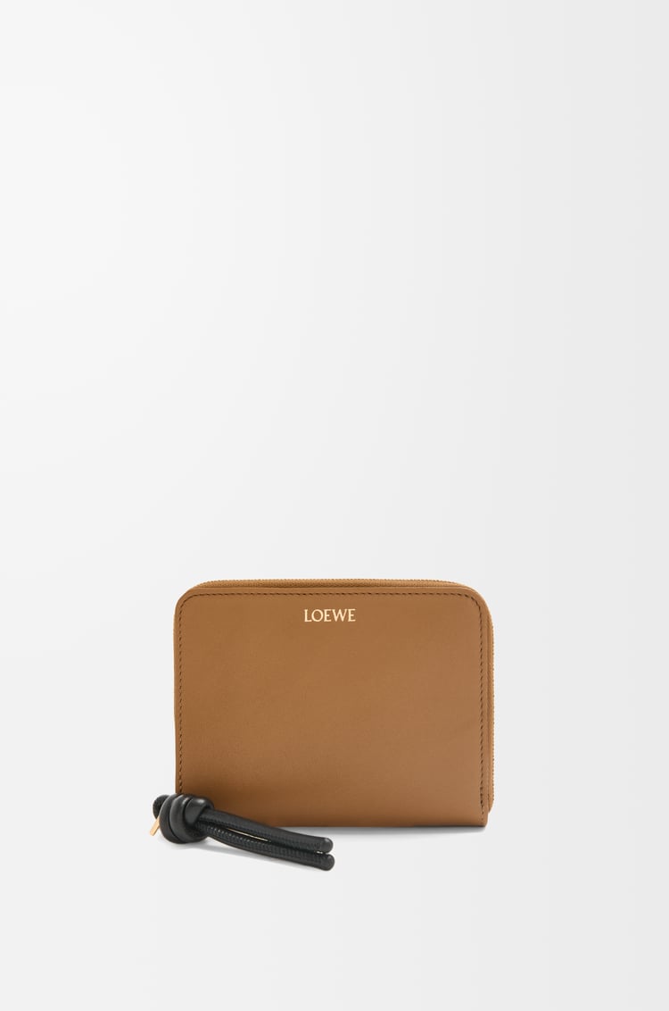 LOEWE Knot compact zip around wallet in shiny nappa calfskin Oak/Black