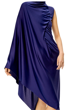 LOEWE Asymmetric draped dress in polyamide Space Blue plp_rd