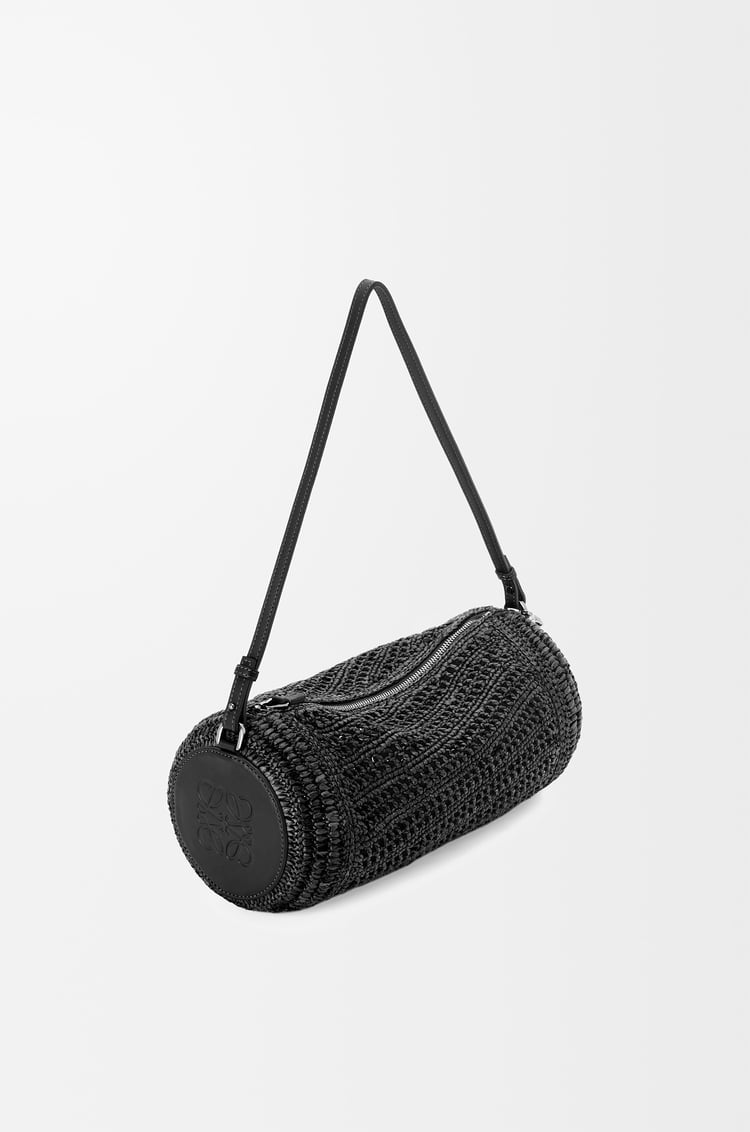 LOEWE Bracelet Pouch en rafia y piel de ternera Negro/Negro