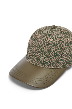 LOEWE Anagram cap in jacquard and calfskin Khaki Green/Tan plp_rd