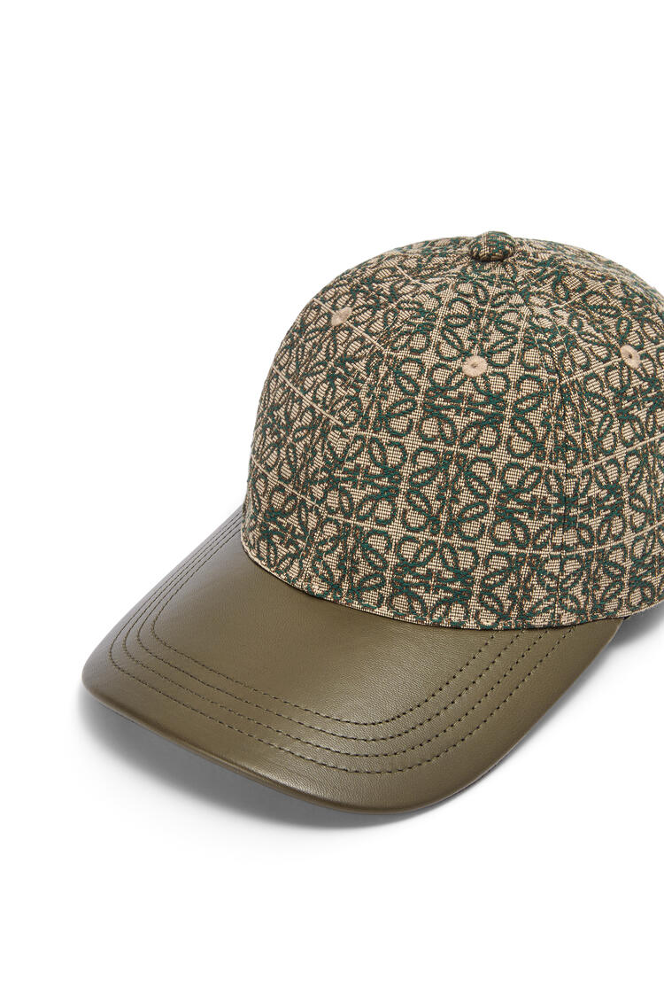 LOEWE Anagram cap in jacquard and calfskin Khaki Green/Tan pdp_rd