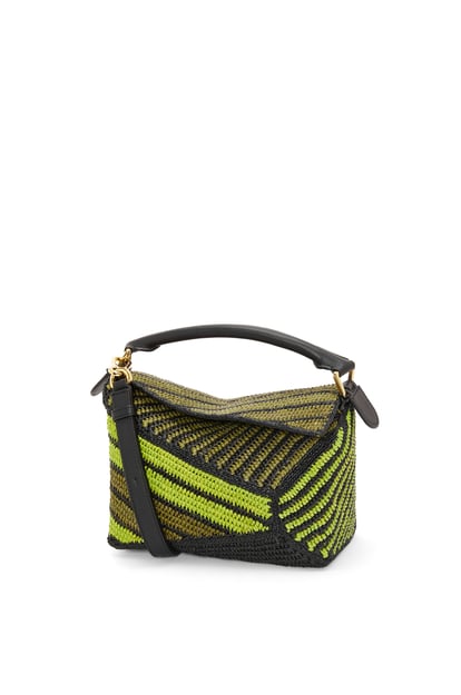 LOEWE Small Puzzle Edge bag in raffia and calfskin Anise/Olive