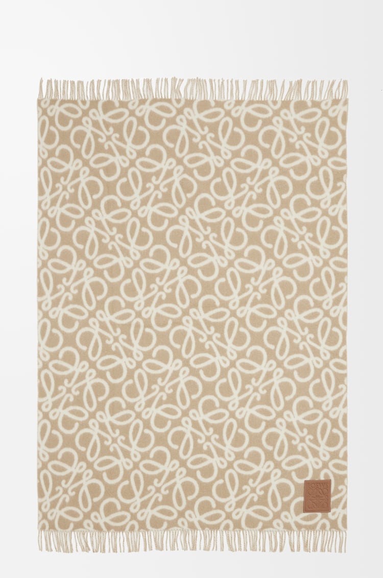 LOEWE Manta Anagram en alpaca y lana Beige/Blanco