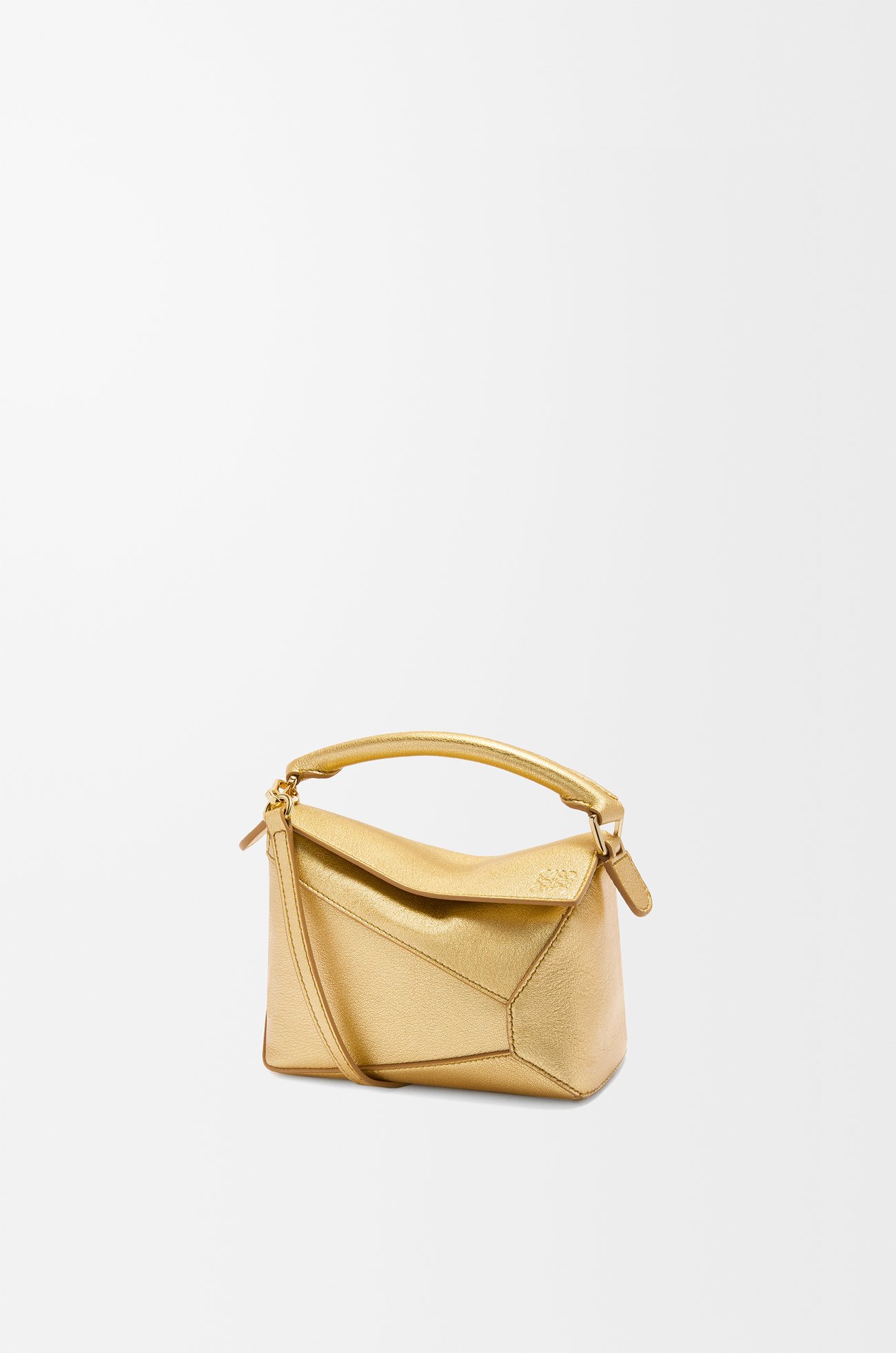 LOEWE Mini Puzzle Edge bag in laminated lambskin Gold plp_rd