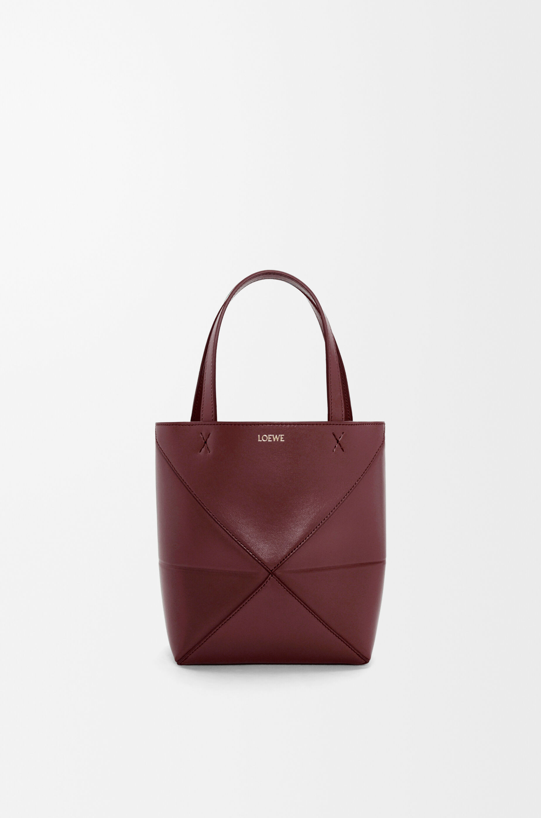 パズルフォルドトート ミニ（シャイニーカーフ） ダークバーガンディ - LOEWE
