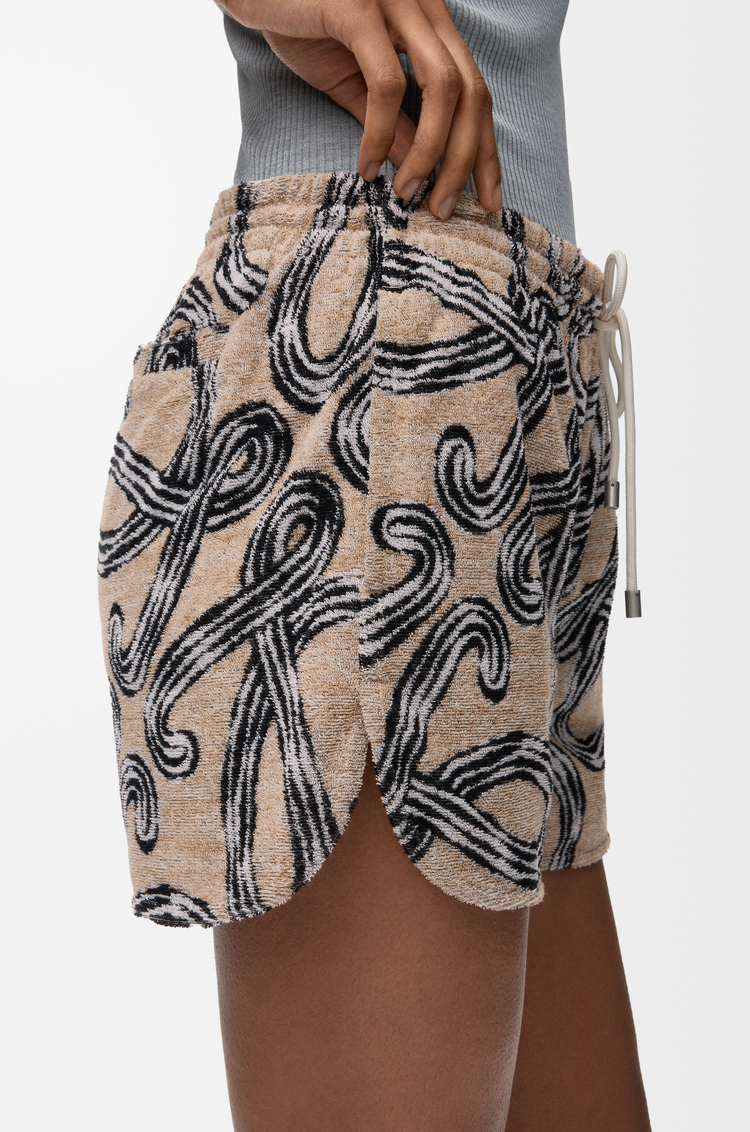 LOEWE 棉質毛巾布混紡短褲 米色/黑色