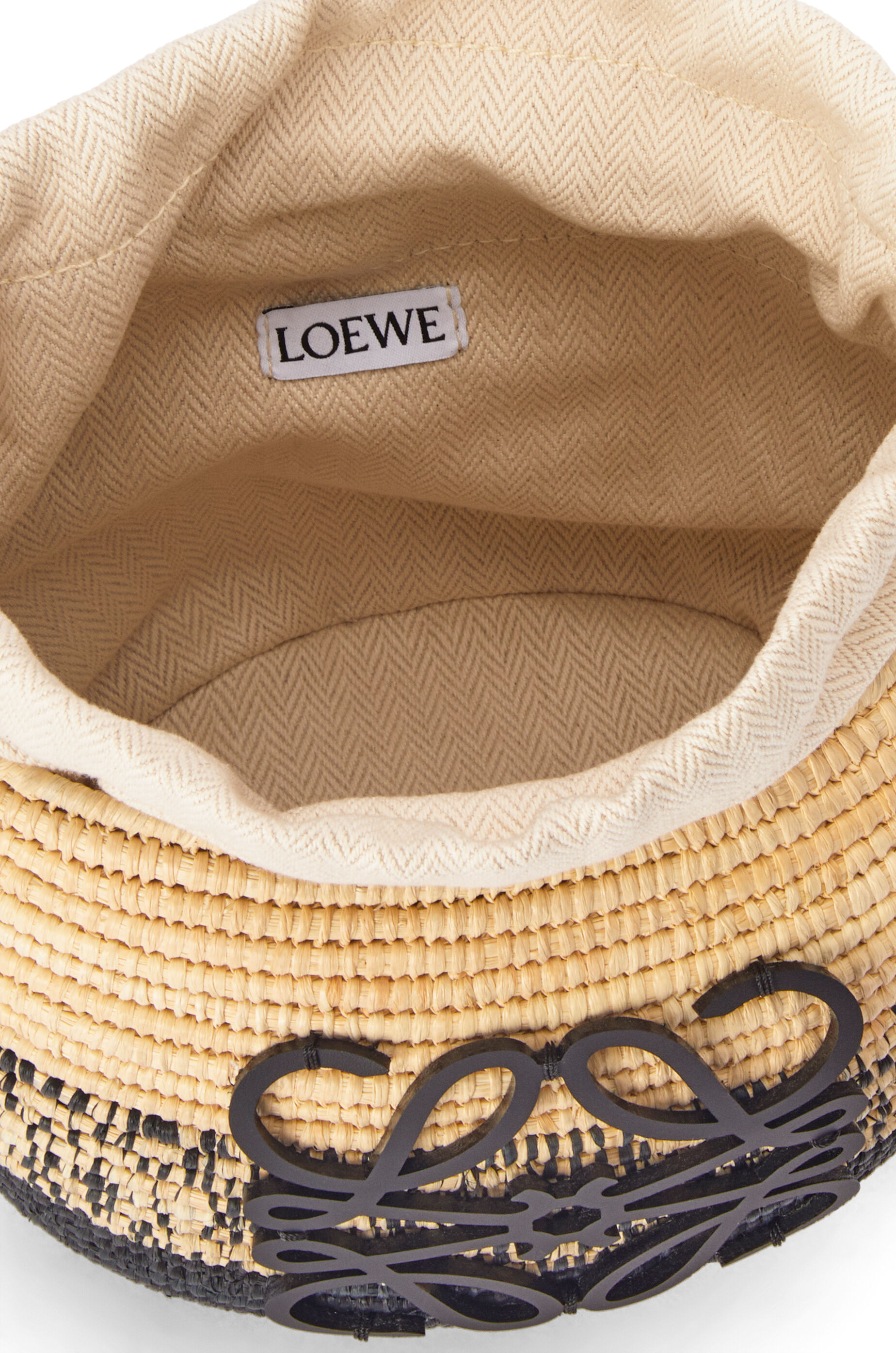 Beehive Basket bag in raffia and calfskin Natural/Black - LOEWE