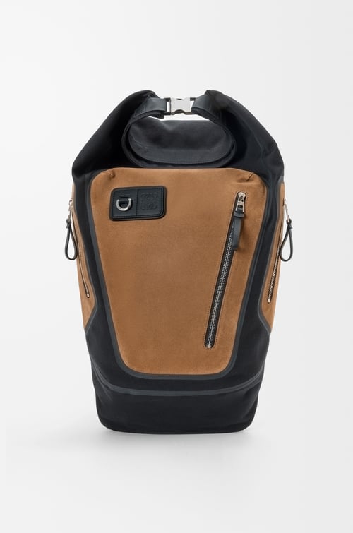 LOEWE Mochila enrollable Flex en lona y ante Negro/Dorado Oscuro