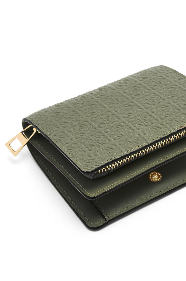 LOEWE Repeat compact zip wallet in embossed silk calfskin Avocado Green