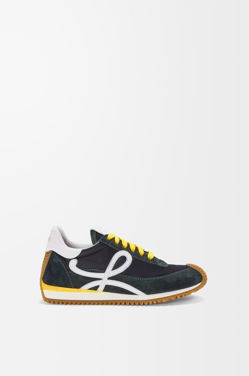 LOEWE Zapatilla Flow Runner 2.0 en nailon y ante Negro/Blanco/Caqui