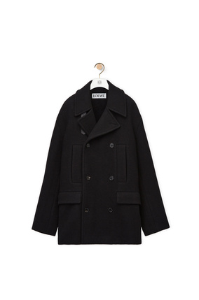 LOEWE Relaxed peacoat in wool and shearling Black