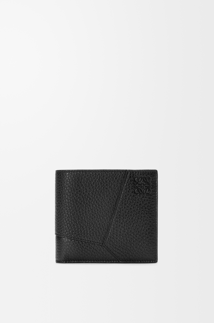 LOEWE Cartera con dos pliegues y monedero Puzzle en piel de ternera graneada Negro