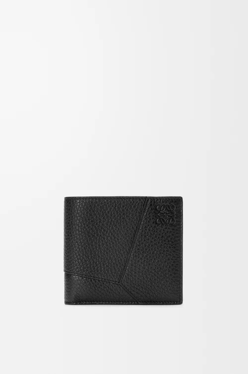 LOEWE Cartera con dos pliegues y monedero Puzzle en piel de ternera graneada Negro