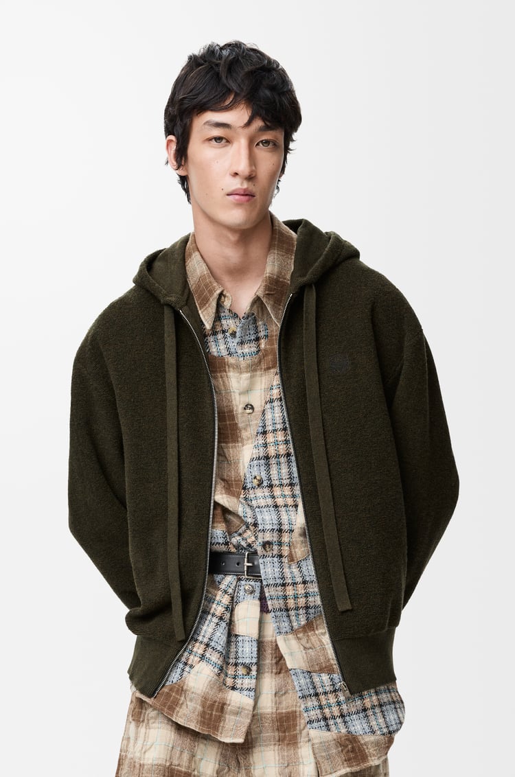 LOEWE Anagram zip-up hoodie in wool Khaki Green