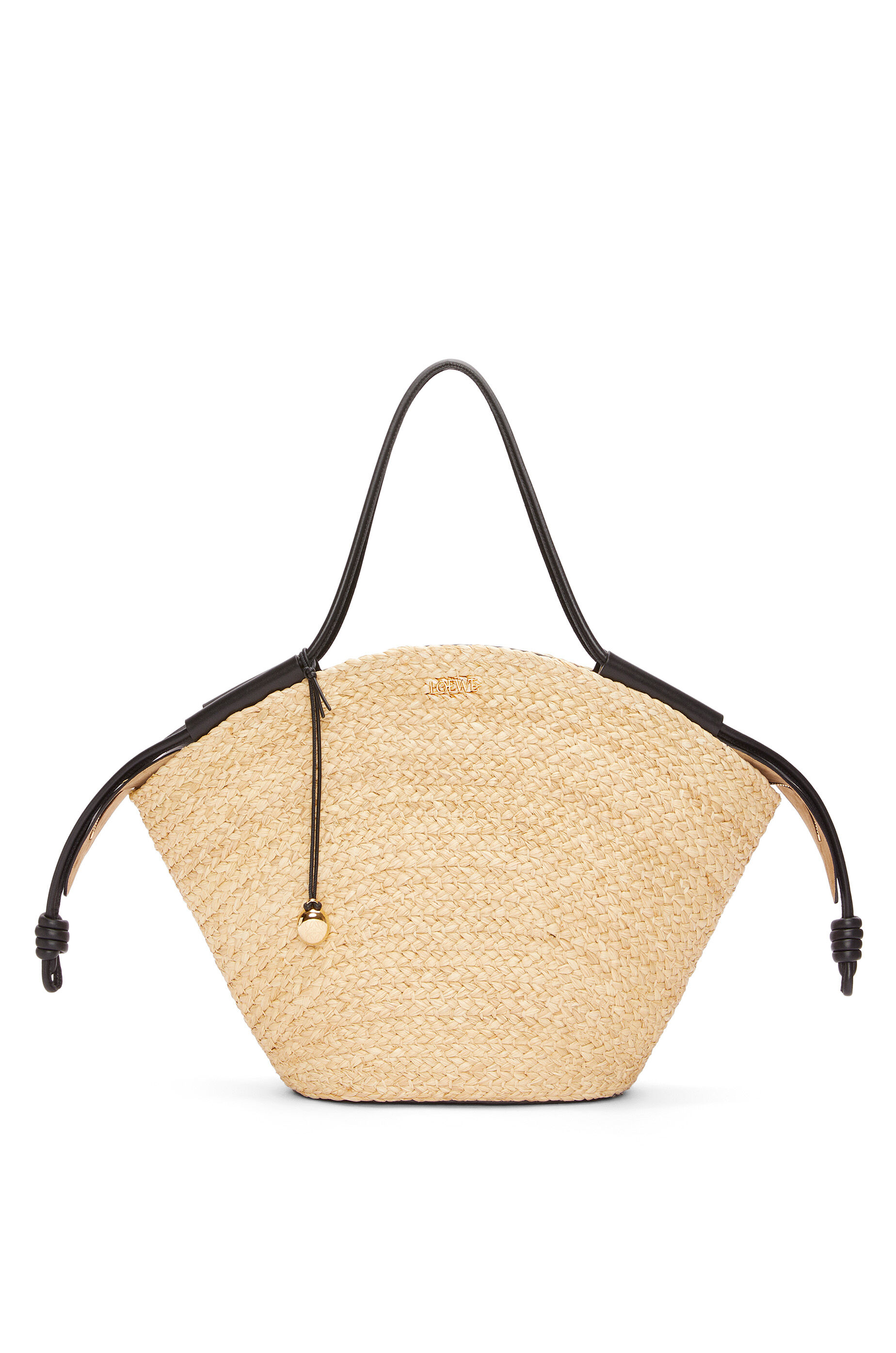 Large Paseo basket in raffia and nappa calfskin Natural Black LOEWE