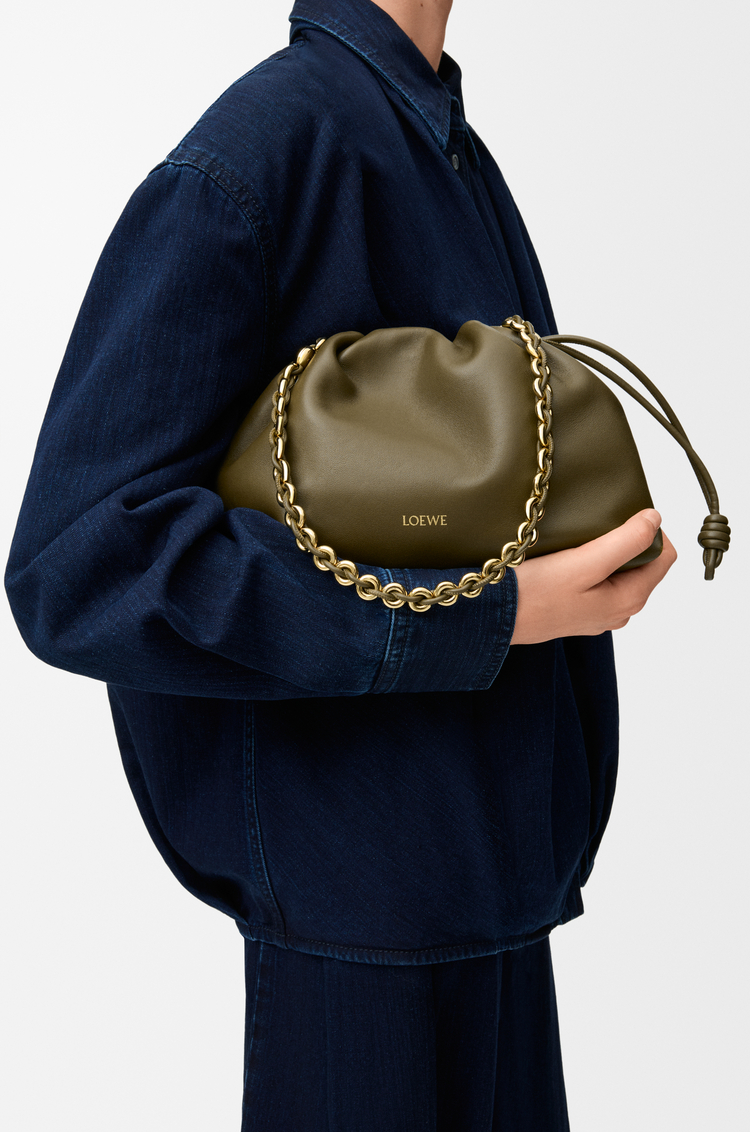 LOEWE Medium Flamenco purse in mellow nappa lambskin Dark Khaki