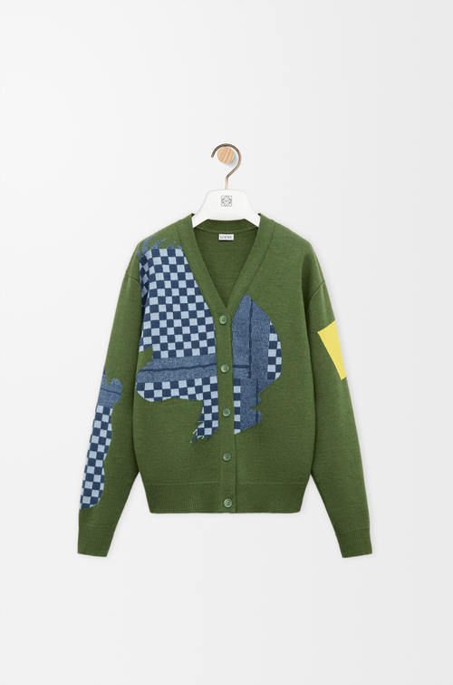 LOEWE Cárdigan en lana Verde Caqui/Multicolor